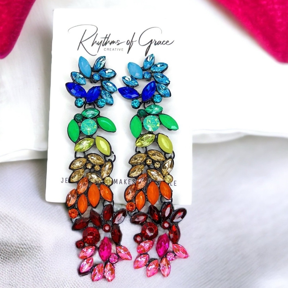 Sparkle & Shine: Rhinestone Rainbow Drop Earrings Nwt Stunning Pride Jewelry